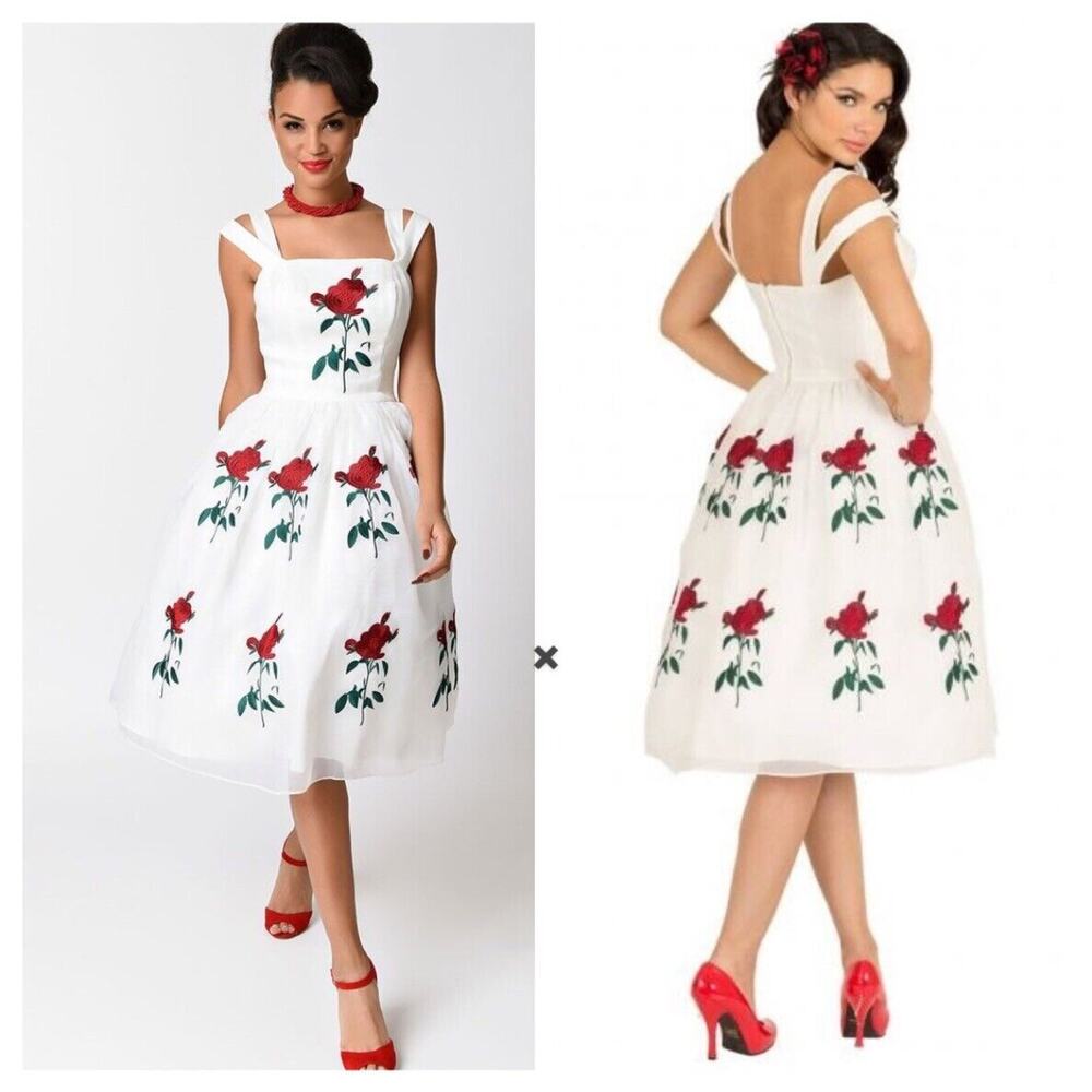 Tatyana Bella Rose Floral Embroidered Midi Dress XS Tulle Pinup Retro Cocktail